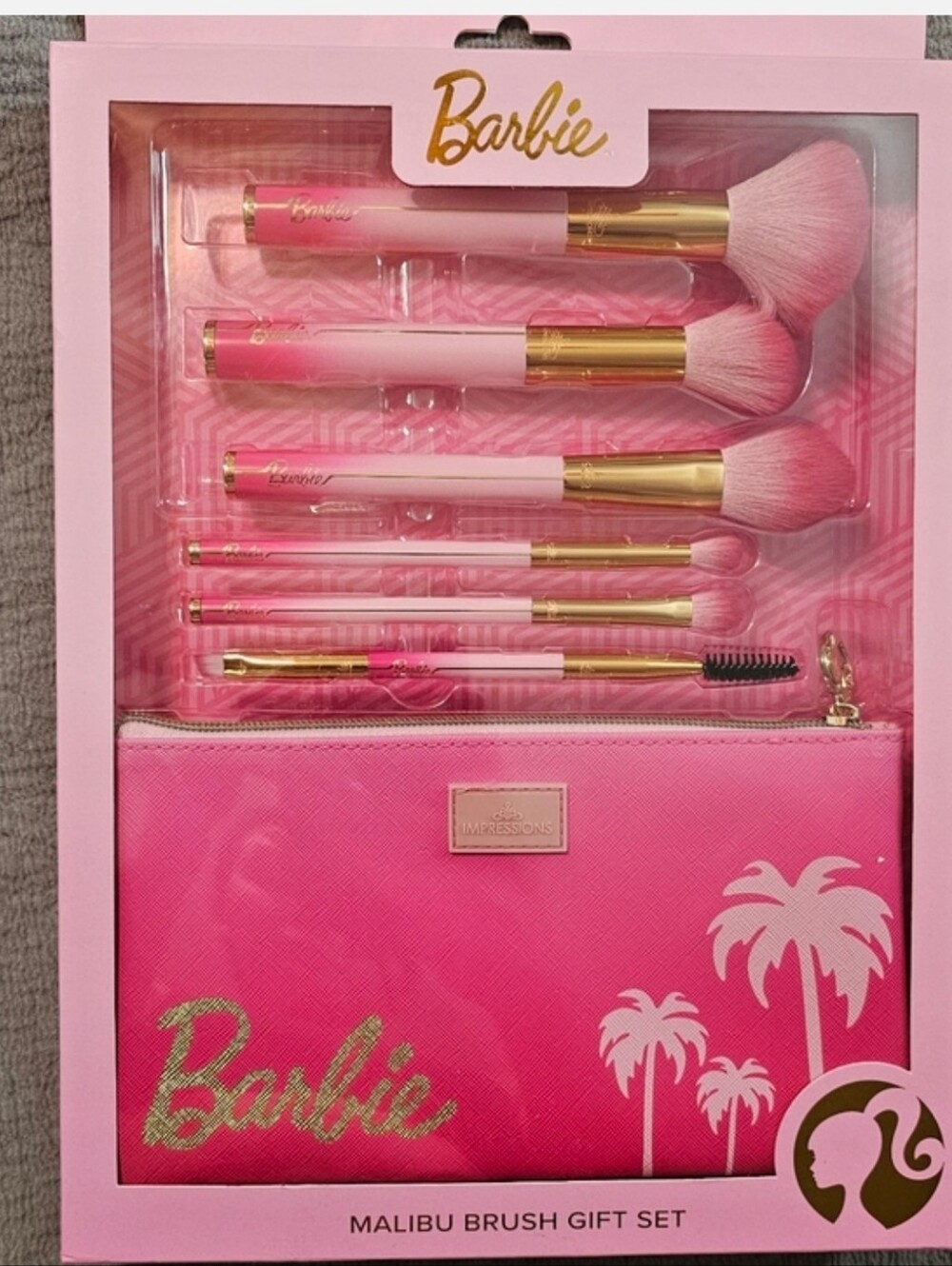 Barbie Pink and Gold Makeup Brush Set with Palm Pouch